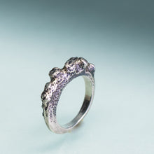 Load image into Gallery viewer, carved and cast sterling silver coral and barnacle ring by hkm jewelry
