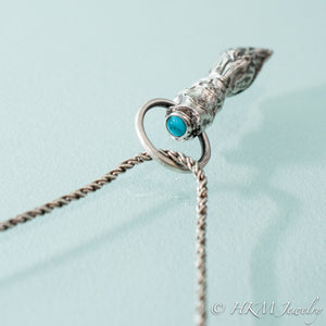 Cast Silver Hydrangea Bud Necklace with Turquoise by HKM Jewelry