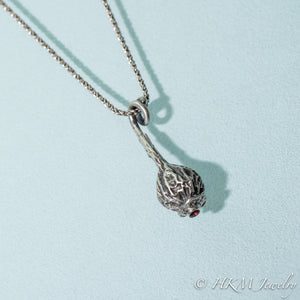 Cast Silver Rose Hip Necklace with Garnet by HKM Jewelry