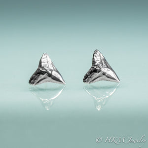 bull shark teeth tiny stud earrings in sterling silver by hkm jewelry