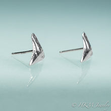 Load image into Gallery viewer, side view of post back on the bull shark teeth tiny stud earrings in sterling silver by hkm jewelry
