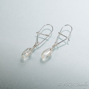 the swivel hook earrings with tumble polished and drilled Cape May Diamond beach pebbles by Hali MacLaren of hkm jewelry