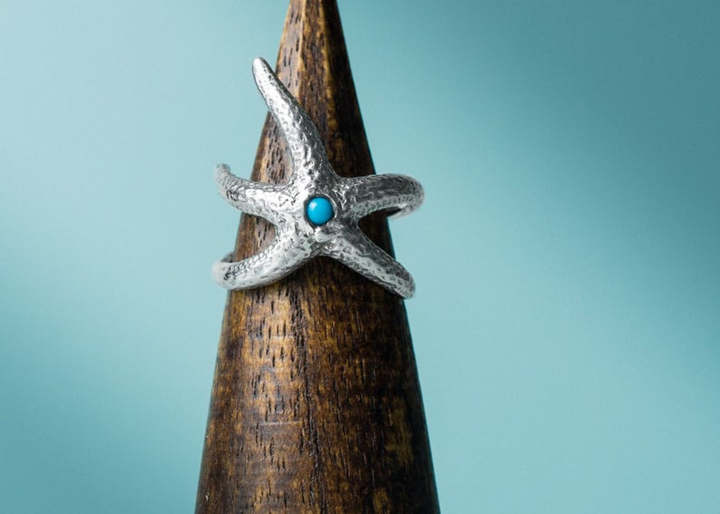 Silver Starfish Ring - Seastar Wrap Band