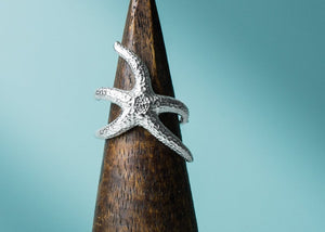 Silver Starfish Ring - Seastar Wrap Band
