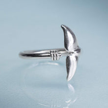 Load image into Gallery viewer, Sea Tail Adjustable Ring - Silver Dolphin Fluke Band
