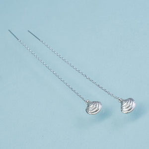 Little Neck Clam Threader Earrings - Cast Silver Shell Drops