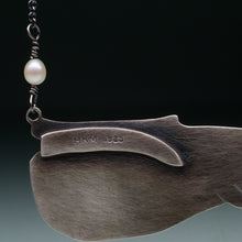 Load image into Gallery viewer, Sea Glass Blue Whale Necklace - Oxidized Sterling Silver Ocean Creature
