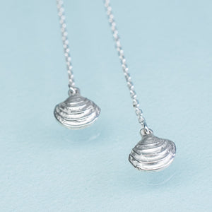 Little Neck Clam Threader Earrings - Cast Silver Shell Drops