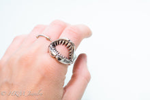 Load image into Gallery viewer, Shark Jaws Ring Band in recycled sterling silver being worn on the hand by hkm jewelry

