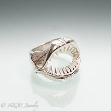 Load image into Gallery viewer, polished finish Shark Jaws Ring Band in recycled sterling silver front view by hkm jewelry
