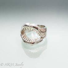Load image into Gallery viewer, polished finish Shark Jaws Ring Band in recycled sterling silver side view by hkm jewelry
