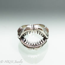 Load image into Gallery viewer, Shark Jaws Ring Band in recycled sterling silver front view by hkm jewelry
