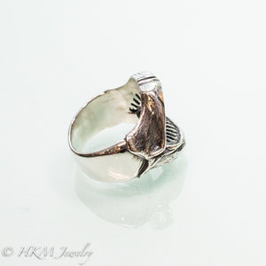 oxidized Shark Jaws Ring Band in recycled sterling silver side view by hkm jewelry