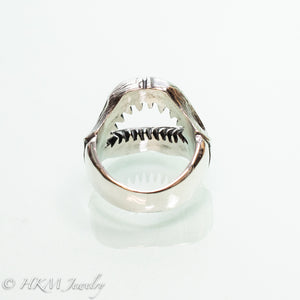 back view of Shark Jaws Ring Band in recycled sterling silver by hkm jewelry