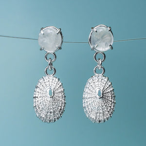 Keyhole Limpet Shell Dangle Stud Earrings with Cape May Diamonds