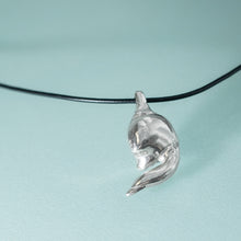 Load image into Gallery viewer, cast silver polished lucky bone horseshoe crab claw necklace on leather cord by hali maclaren of hkm jewelry 
