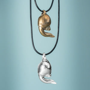 cast silver and bronze lucky bone horseshoe crab claw necklace by hali maclaren of hkm jewelry 