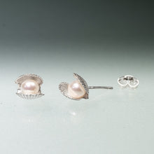 Load image into Gallery viewer, side view of earring nut for the Mini scallop shell stud earrings cast in silver with freshwater pearls inside by Hali MacLaren of HKM Jewelry

