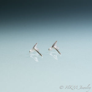 underside back view of mini lemon shark teeth stud earrings cast in silver by hali maclaren of hkm jewelry