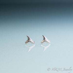 mini lemon shark teeth stud earrings cast in silver by hali maclaren of hkm jewelry