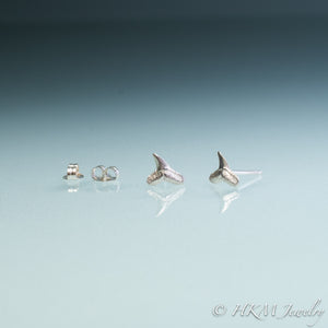 mini lemon shark teeth stud earrings cast in silver with butterfly back ear nuts by hali maclaren of hkm jewelry