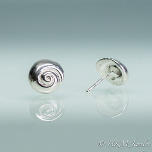 moon snail stud earrings in silver by hkm jewelry