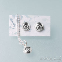 Load image into Gallery viewer, matching moon snail swirl shell necklace and stud earrings in silver by hkm jewelry
