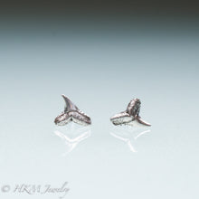 Load image into Gallery viewer, mini lemon shark teeth stud earrings cast in silver in oxidized finish by hali maclaren of hkm jewelry
