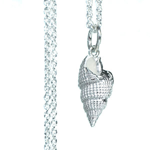 cast three lined mudsnail necklace in sterling silver with an polished finish by hkm jewelry
