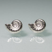 Load image into Gallery viewer, Ram&#39;s Horn Squid Shell Stud Earrings - Sterling Nautilus Swirl Studs
