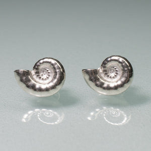 Ram's Horn Squid Shell Stud Earrings - Sterling Nautilus Swirl Studs