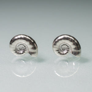 Ram's Horn Squid Shell Stud Earrings - Sterling Nautilus Swirl Studs