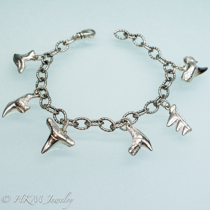 shark tooth bracelet with fossilized sharks teeth by hkm jewelry