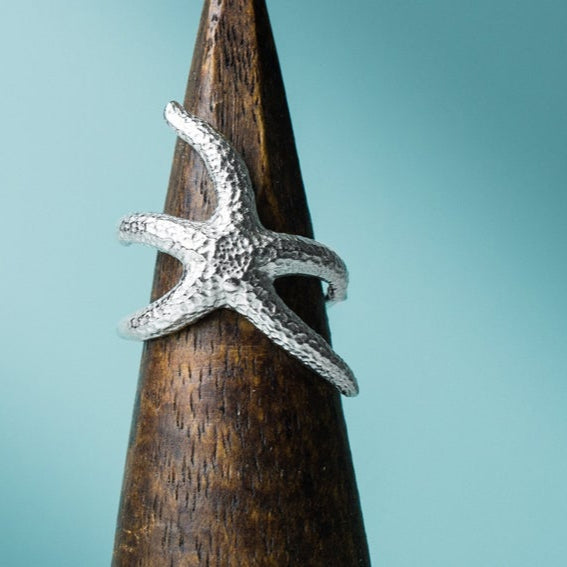 Silver Starfish Ring - Seastar Wrap Band