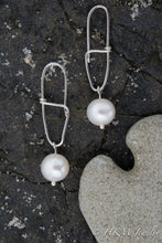 Load image into Gallery viewer, Sterling Silver Swivel Hook Earrings by Hali MacLaren of HKM Jewelry with White Pearl Beads
