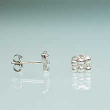 Load image into Gallery viewer, mini urchin square studs close up front and side view in sterling silver by hkm jewelry
