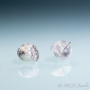Front and Back view of the Channeled Whelk Top Studs in sterling silver by Hali MacLaren of HKM Jewelry